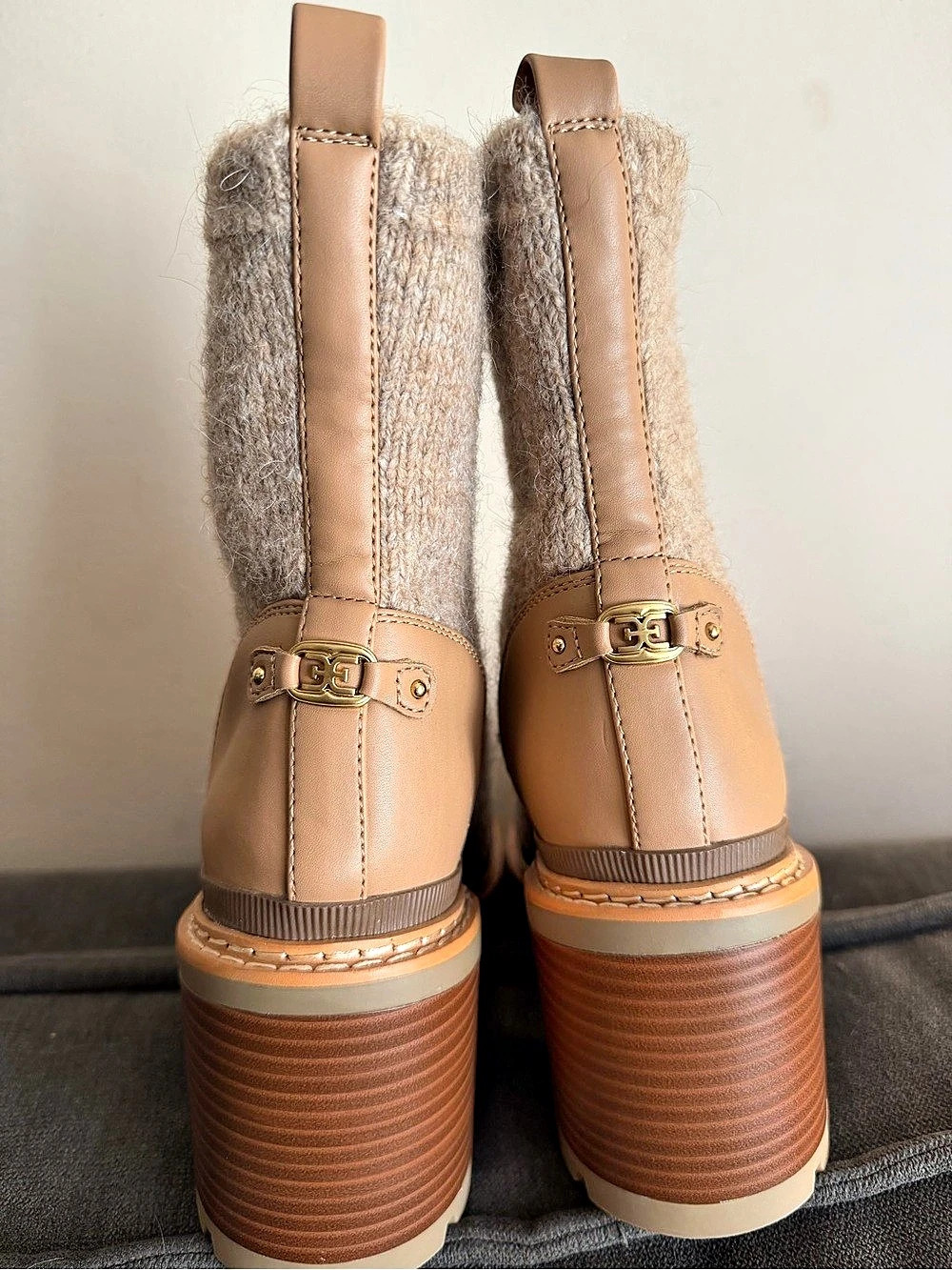 Knit Ankle Boots in Brown & Cream Like New - Picture 7 of 8